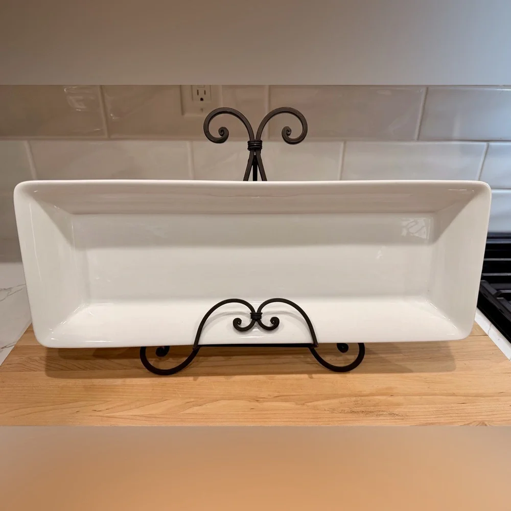 Crate&Barrel Porcelain White Serving Tray Platter 18”x7”